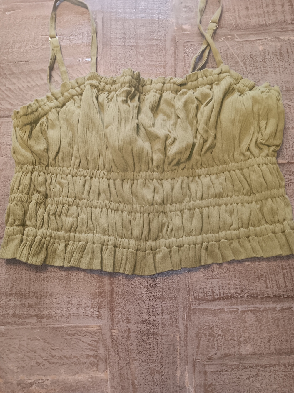 Smocked Olive Green Cami with Adjustable Straps